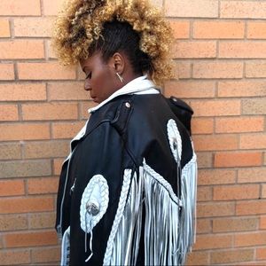 Vintage Black & White Fringe Biker jacket